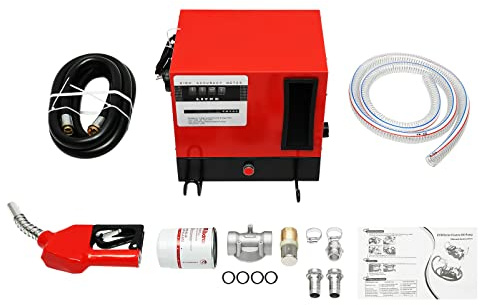 ROMYIX Diesel Transfer Pump, 12V 550W Fuel Transfer Pump with Auto Shut-off Nozzle,Hoses,Oil Gun,Self Priming Fuel Transfer Extractor Pump Kit With Copper Motor,Low Noise, 60L/min