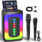 Vexloria Karaoke Machine with 2 Microphones, Portable Bluetooth Speaker with Led Light for Gatherings, Mini Karaoke Speaker for Adults Kids, Support TWS, TF Card, USB, AUX In, Rechargeable-Black