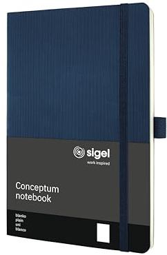 Sigel Conceptum Premium Notizbuch A5 blanko blau Softcover | CO341, 194 nummerierte Seiten, Inhaltsverzeichnis, Falttasche und Stiftschlaufe