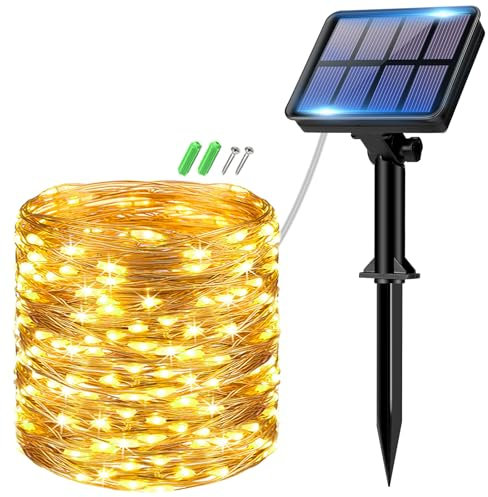 btfarm Solar Lichterkette Aussen, 1x10M 100 LED Solarlichterkette Außen Wetterfest 8 Modi IP65 Wasserdicht Kupferdraht Lichterkette Außen Solar Outdoor für Garten Terrasse Baum Hof Party (Warmweiß)