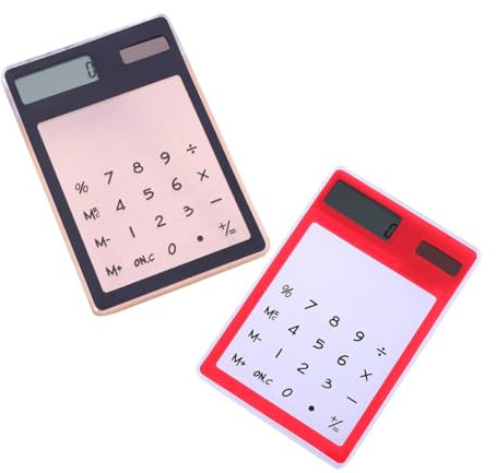 SHINEOFI Calculatrice à Écran Tactile Solaire Mini Ultra-Fine 2 Pièces Plastique Transparent Noir Rouge pour Bureau Maison Usage Scolaire