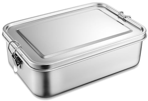 Joyfair Brotdose, Edelstahl Bento Box mit 3 Fächern, Vesperdose Lunch Box Auslaufsicher für Erwachsene & Kinder, Metall Brotzeitdose für Schule, Picknick und Unterwegs, Spülmaschinenfest - 2400ml
