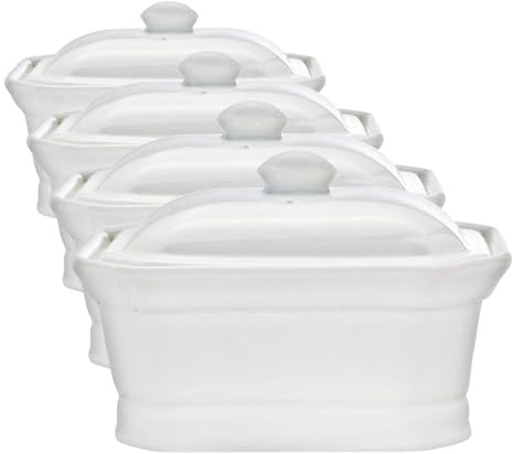 COSY & TRENDY RH46632 Terrine Pâté à Couvercle, Porcelaine, Blanc, 250 g, N/C (Lot de 4)