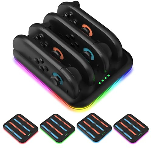 AriKroii Dock di Ricarica per 2025 Nintendo Joy-Con 2, Stazione di Ricarica Magnetica Rapida Switch 2 Joy-Con con 5 Modalità di Luce, Accessori per Nintendo Switch 2 con cavo di tipo C(nero)
