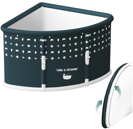 Awjaisca Fan-shaped Foldable Bathtub with Large Capacity & Portable Design, Collapsible Adult Bathtub with Freestanding Surround, Space-Saving Corner Soaking Tub, Perfect for Small Bathrooms Green