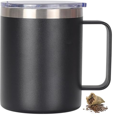 YDYxieji Coffee Cup, Insulated Stainless Steel Travel Mug with Handle & Lid, Keeps Drinks Hot or Cold for Hours, Reusable Coffee Cup - Ideal Present for Him or Her (Black, 300ml)