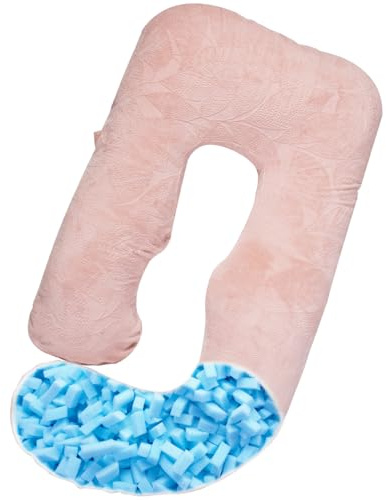 AS AWESLING Shredded Memory Foam U Shaped Maternity Pillow with Cover | Shredded foam eases back & hip pain, velvet cover soft & breathable, removable & washable