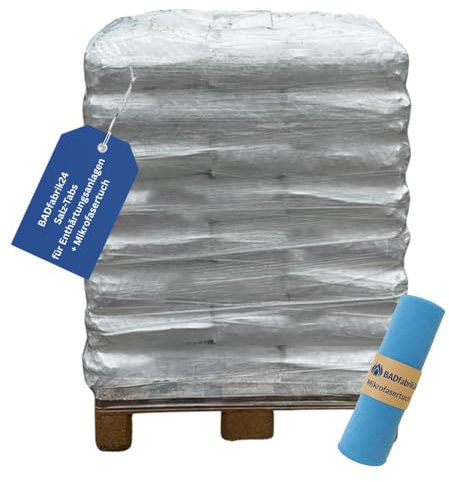 BADfabrik24 Salz-Tabs 25 kg für Enthärtungsanlagen – 40× 25-kg-Sack, Regeneriersalz-Tabletten, hochrein & staubarm, gleichmäßige Auflösung für Ionenaustauscher, inkl. Mikrofasertuch