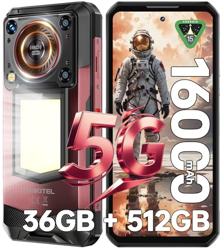 OUKITEL WP56 Rugged Smartphone 5G, 36GB+512GB Mobile Phone, 16000mAh(45W) Battery, 1000LM Camping Light, 6.8 FHD+Display, 108MP Camera, 5G Dual SIM Android 15 Phone/IP68/IP69K/NFC/GPS/OTG, Red