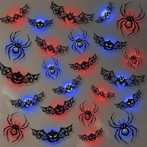 Halloween Deko, 24 Stück LED Fledermaus Deko, Halloween Dekoration 3D LED Fledermaus Lichter, DIY Wandaufkleber für Innen AußEn, Party, Fenster, Wandaufkleber, Schlafzimmer, Wohnzimmer