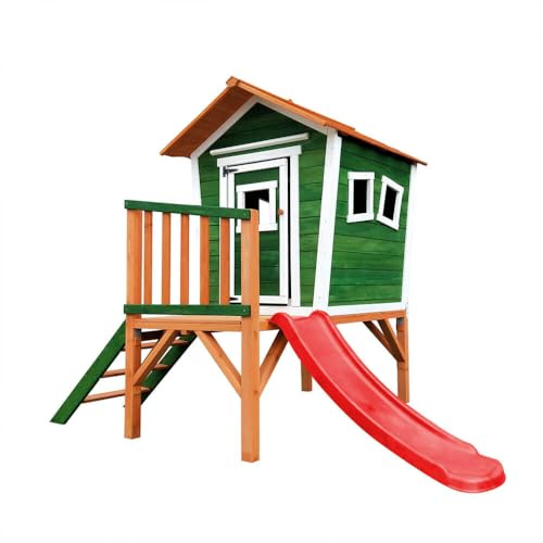 HOME DELUXE Casetta giocattolo su palafitte Pino con scivolo – Verde I Casetta per bambini in legno per giardino e attività all'aperto