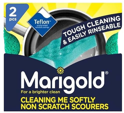 Marigold Cleaning Me Softly Non Scratch Scourers 2 Pack - for Tough Cleaning & Rinseable - All Purpose Green Kitchen Scourer Sponges To Clean Dishes, Non Stick Pans, Tins & Trays, Glasses and All
