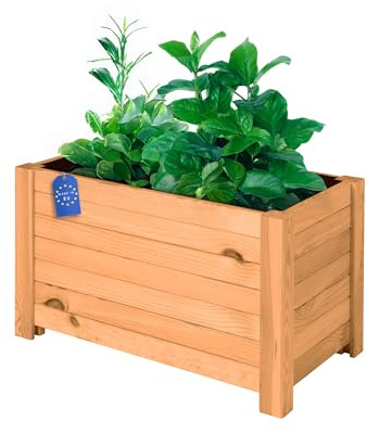WOODYGIFT Hochbeet Holz 60x35 – Balkon Hochbeet mit Rankgitter für Kräuter, Gemüse & Blumen – Wetterfestes Kräuterbeet mit Gewebeeinlage – Pflanzkasten für Garten & Terrasse (Eiche Hell)