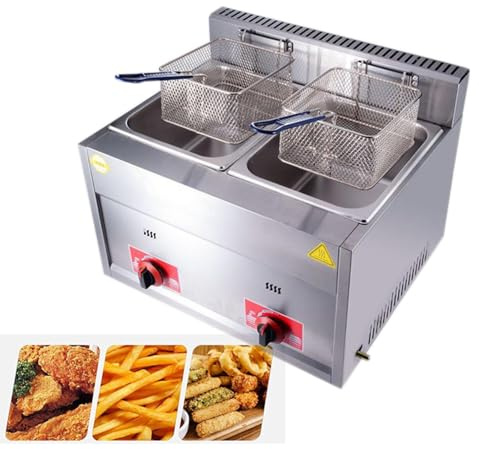 Friggitrice Commerciale in Acciaio Inossidabile,friggitrici da Cucina di Grande Capacità da 10l/20l con Cestelli e Coperchi Rimovibili,friggitrice a Gas Professionale per Ristoranti,Cucine,Snack Bar
