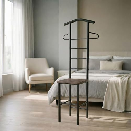 JIVO - Galán de caballero con estante de metal y tablero de fibra de densidad media, perchero moderno para dormitorio, estable, ahorrador de espacio, acabado de alta calidad