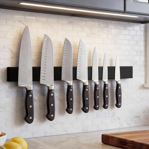 THMINS Magnetic Knife Strips, 50 cm Magnetic Knife Holder for Wall, Black | Large Magnetic Knife Strips for Knife Storage, Metal Tool Rack for Kitchen Utensils Storage
