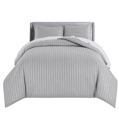 MAGNA COLLECTION Double Satin Stripe Duvet Cover Set 200x200 cm with 2 Matching Pillowcases – Hotel Quality Quilt Cover Double Bedding Set – Soft, Easy Care, Wrinkle Resistant