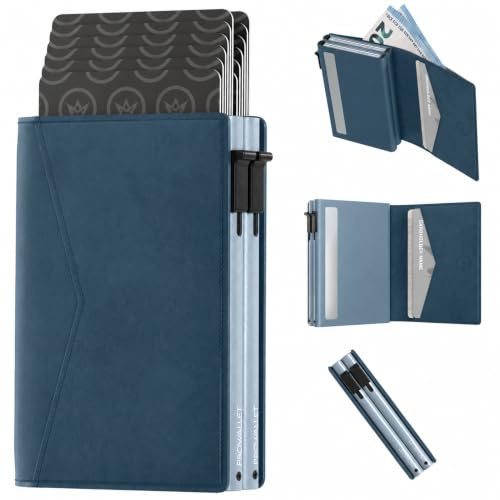 ProWallet Double - Portemonnaie 14 Karten und Geldscheine - Wallet mit RFID-Schutz - Kartenetui, Geldbörse - Card Holder Aluminium - Damen und Herren - Luxuriöser Geschenkbox (Blau)