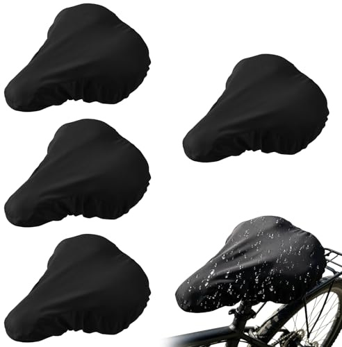 AUGTYRLV Fahrradsattel Regenschutz, Schwarz, 4 Stück | Wasserdicht, Elastisch, Universal Größe, Outdoor