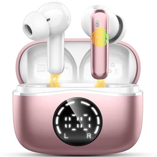 Nuovo Cuffie Bluetooth 5.4, Auricolari Bluetooth Stereo HiFi Con 4 ENC Microfoni Anti-Rumore, Durata 50 Ore Cuffiette In Ear, Impermeabili IP7 Cuffie Senza Fili, Cuffiette Touch Control, LED-Display