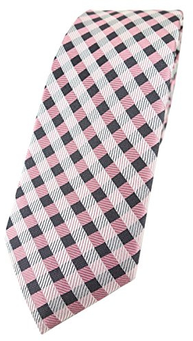 TigerTie schmale Designer Seidenkrawatte in rosa anthrazit weiß kariert - Krawatte 100% Seide