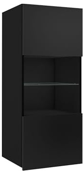 Mirjan24 Hängevitrine Calabrini BR05 (Schwarz Hochglanz, ohne LED) | Moderne grifflose Wandvitrine mit gehärtetem Glas und Ablagefächern für das Wohnzimmer