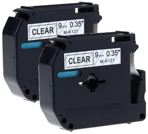 Prestige Cartridge 2 Kassetten schwarz auf transparent 9mm x 8m Schriftband kompatibel für Brother P-Touch PT-45 PT-55 PT-65 PT-70 PT-75 PT-80 PT-85 PT-90 PT-M95 PT-100 PT-110, MK121 / M-K121 / MK-121