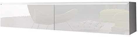 Mirjan24 Meuble TV bas en pierre - Armoire TV - Ouverture sans poignée - Armoire suspendue - Brillant mat (blanc/blanc brillant, modèle : 140/sans éclairage LED)