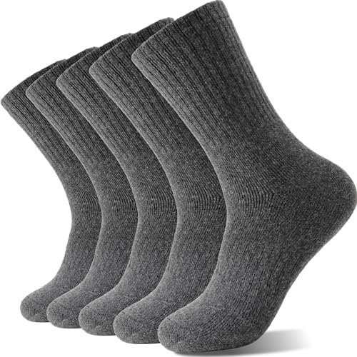 Sandsuced Womens Merino Wool Thermal Socks Warm Winter Cozy Long Heavy Comfy Socks for Ladies Mum Stocking Fillers Women Gifts Thick Crew Work Soft Boot Socks 5 Pairs(Grey)
