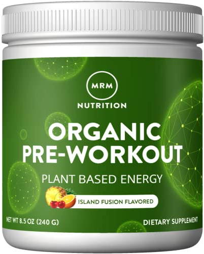 MRM Nutrition Organic Pre-Workout Powder - Women & Men, 150 mg Natural Caffeine & Adaptogens, Pure Energy, Focus & Blood Flow, Vegan, Certified Organic, Non-GMO - 20 Servings, Island Fusion Flavor