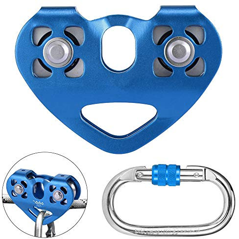 BEPM Umlenkrolle Seilrollen Flaschenzug 30Kn Kabelwagen Riemenscheibe Doppelriemenscheibe Mit 25Kn Schraubverschluss Karabiner Für Kletterhöhlen Aloft Work Rescue-Blau