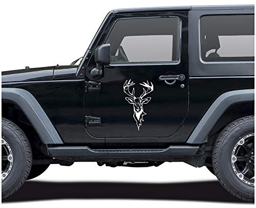 Hirsch Aufkleber Folie Dekor für Auto Kfz Zubehör Reh Kopf Motiv Rehwild Rotwild Jagen Jäger Förster Jagd Autoaufkleber (Weiß Glanz, KX043 Groß)