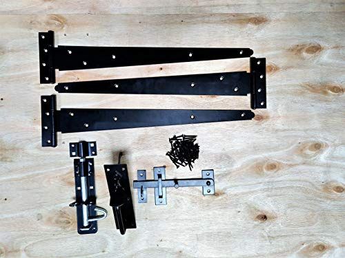 18 Pair Tee Hinge (3) Suffolk Fitting Kit Wooden Garden Gate Set 450mm - Black, Supplied with All The Fixings