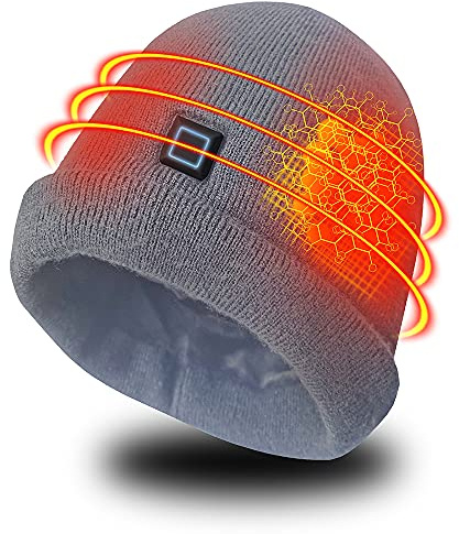 LPCRILLY Batteriebeheizte Mütze Fieberhut elektrisch wiederaufladbar Outdoor-Wintersport beheizte Mütze grau