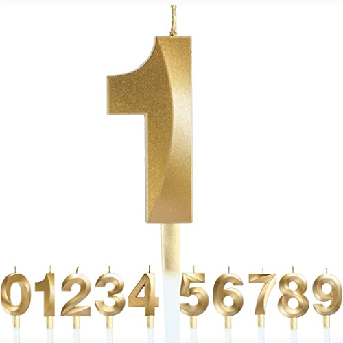 Polly Online Gold Glitter Number Candles 3D Shape Cake Toppers for Birthday, Wedding, Anniversary & Graduation Parties