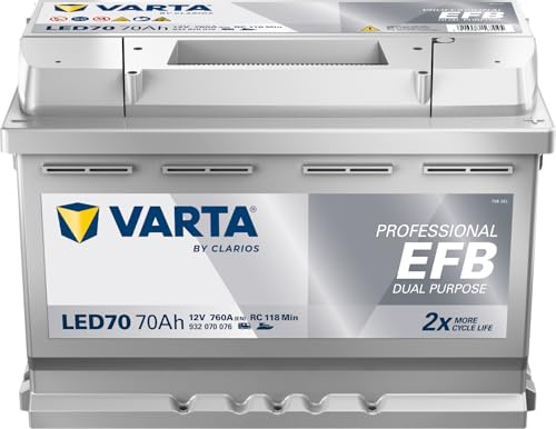 Batterie Varta Professional Dual Purpose EFB LED 70 12V 70AH 760 AMPS | Aufbaubatterie, Bordbatterie, für Wohnmobil und Boot, hohe Zyklenfestigkeit, zuverlässige Energieversorgung