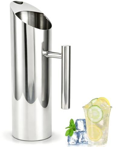 Jarra de agua de acero inoxidable, jarra de bebida de Metal, jarra de gran capacidad con protector de hielo para restaurante de Hotel en casa(2L)