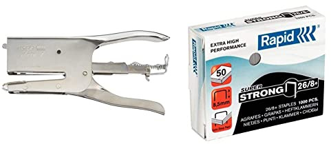 Rapid Pince-Agrafeuse Classic K1, Pour Agrafes 26/6 et 26/8mm, Capacité 50 Feuilles, Métal, Chrome, 10510602 & 24861600 Agrafes 26/8+ x1000