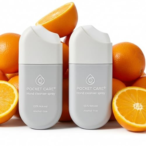 POCKET CARE Hand Moisturizing Cleanser Spray, Orange Aroma – Travel Size 0.50 fl oz (2 Pack) | Gentle Natural Hand Care for Kids & Family, Skin-Friendly Formula
