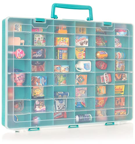 MYMOON HOME Plastic Toy Storage Case Compatible with Mini Brands Collector Toys, Shopkins, Real Littles, and LOL Surprise Series 1, 2, 3, 4, Collectible Compartments for Miniatures (Teal)