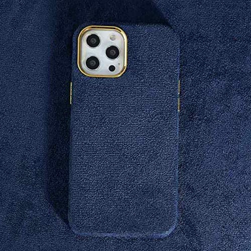 Funda de teléfono de Gamuza de Terciopelo de Lujo para iPhone 13 12 Pro MAX Mini 11 Pro MAX Marco de Lente de cámara de Metal Forro de Microfibra Cubierta Suave, Azul, para iPhone13 Pro MAX