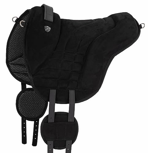 Equinate Ridpad Harper av syntetisk mocka ponny svart – bareback-dyna med lättskött neoprenundersida – ridkudde trädlös sadel