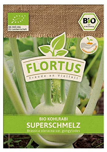 FLORTUS BIO Kohlrabi Superschmelz | Gemüsesamen | Kohlsamen | Kohlrabisamen | Samen zur Anzucht für Garten, Balkon, Küche & Fensterbank