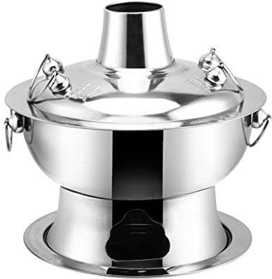 DITUDO Fondues de Carne Olla De Acero Inoxidable Olla Carbón China Dividida Olla Carbón Tradicional Cordero Al Aire Libre De Picnic (Color : Plata, Size : 36cm)