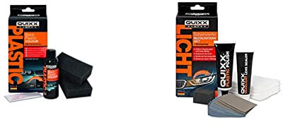 Quixx Black Plastic Colour/Schwarze Kunststoff-Farbe 75ml & 50251 Scheinwerfer Restaurations-Set | Scheinwerfer Reparatur-Set | Scheinwerfer Politur | Scheinwerfer Aufbereitungs-Set