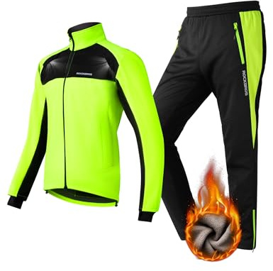 ROCKBROS Fahrrad Jacke + Hose Set Winter Thermo Fahrradbekleidung Hohe Sichtbarkeit & Winddicht Softshelljacke und Radlerhose für Outdoor-Aktivitäten wie Radfahren, Klettern, Wandern