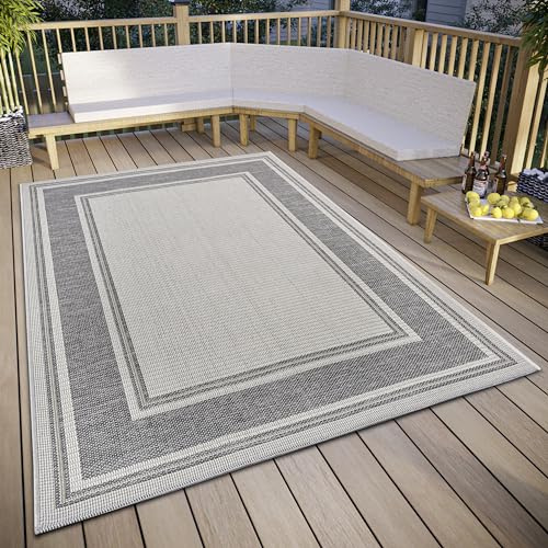 Hanse Home Cast - Alfombra Impermeable para Interiores y Exteriores, diseño Moderno, Bicolor y Resistente al Agua, Tejido Plano para jardín, balcón, terraza, salón, Color Beige y Gris, 115 x 170 cm