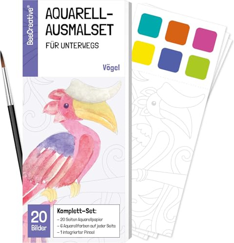 BeeCreative Aquarell Ausmalbuch für Kinder (Vögel)