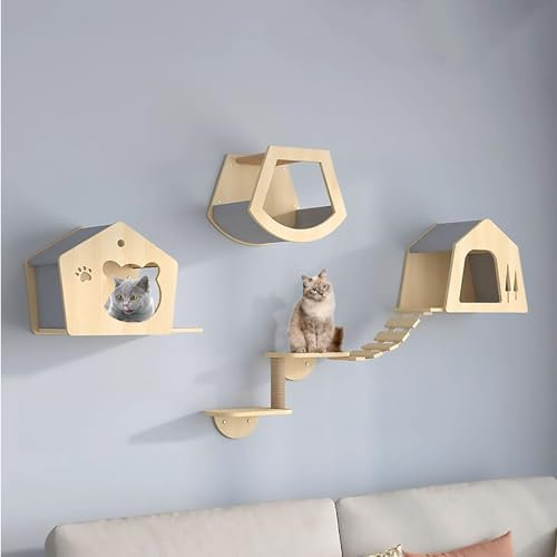 Kletterwand Katzen, Katzen Kletterwand DIY-Set, Kletterregale, Katzenregale, Inklusive Katzenkratzbaum, Verbindungsbrücke, Haus und Sprungplattform (Size : Style 3)