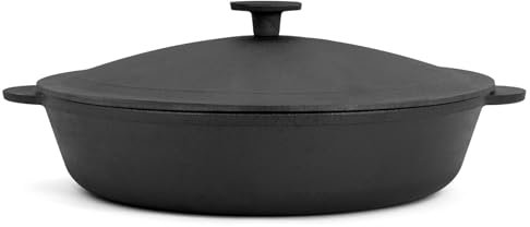 4BIG.fun Padella in ghisa, diametro 30 cm, con coperchio in ghisa, con coperchio, padella in ghisa, per cottura a induzione, padella per il fuoco, resistente al forno, pentola per il pane